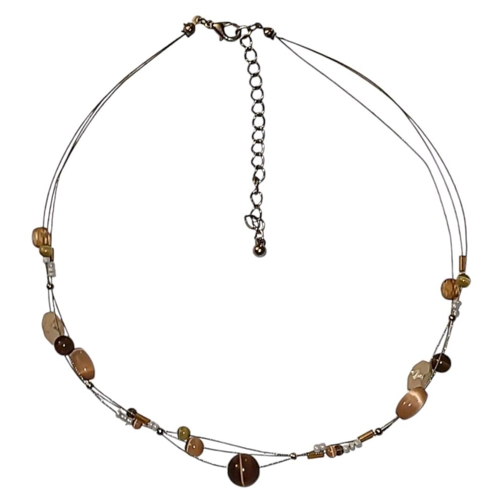 Vintage Glass Bead Multi-strand Floating Necklace 16"-20" Champagne &Beige Tones